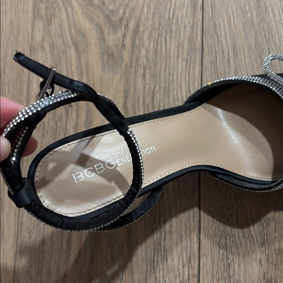 BCBG black crystal bow wrap heels - Picture 6 of 9